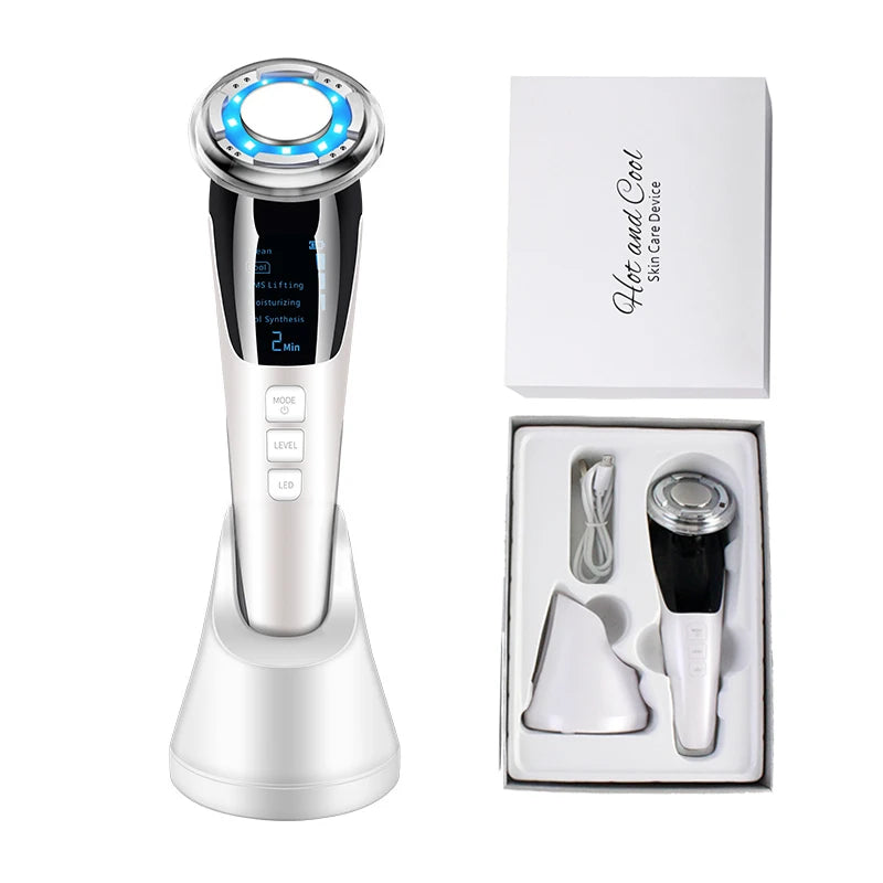New 5 in 1 EMS Hot Cold Facial Massager LED Light