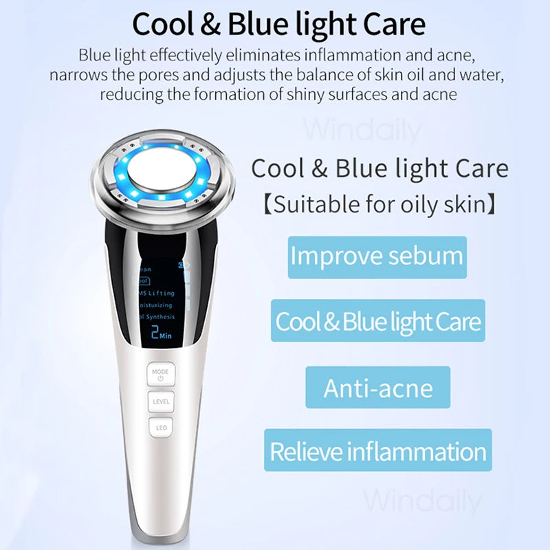 New 5 in 1 EMS Hot Cold Facial Massager LED Light