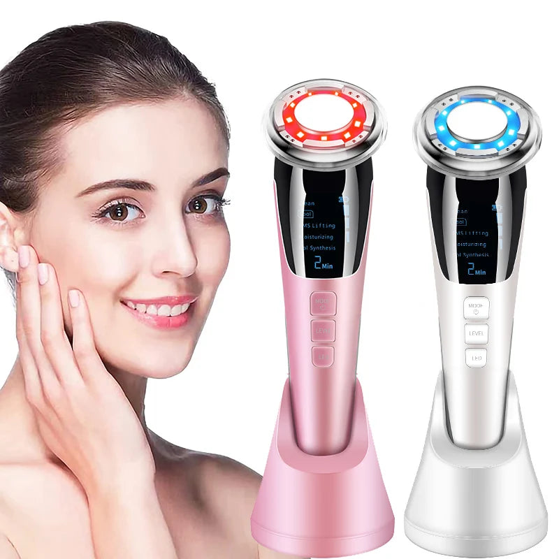 New 5 in 1 EMS Hot Cold Facial Massager LED Light