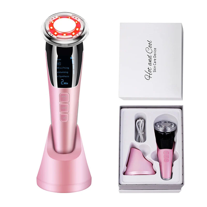 New 5 in 1 EMS Hot Cold Facial Massager LED Light