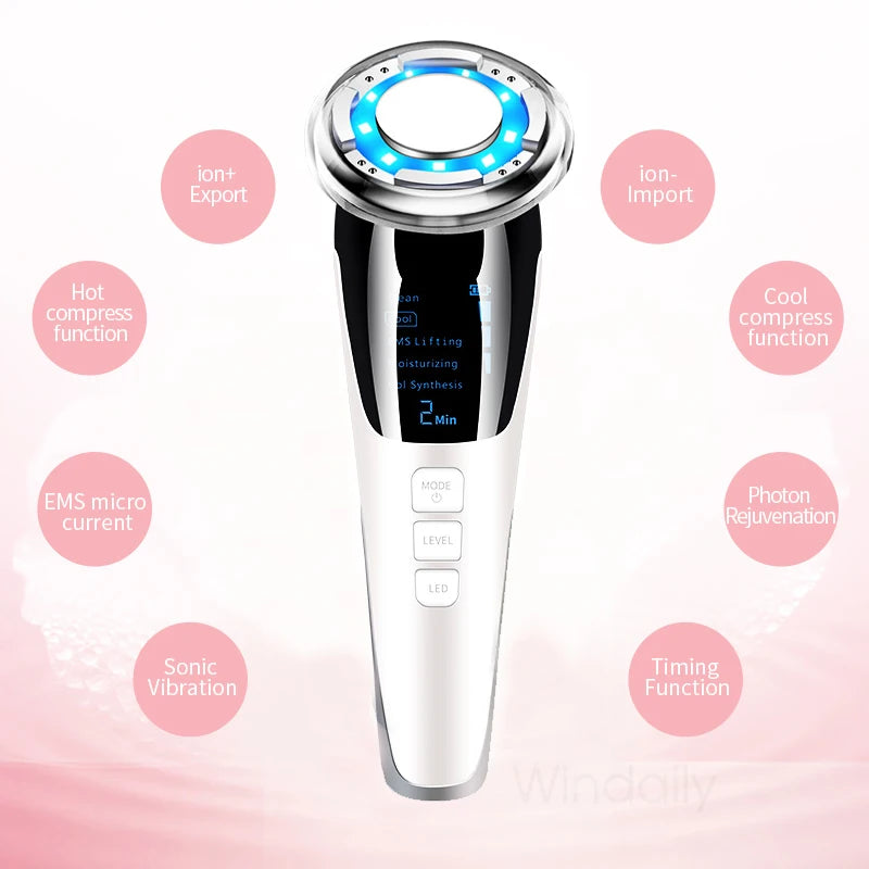 New 5 in 1 EMS Hot Cold Facial Massager LED Light
