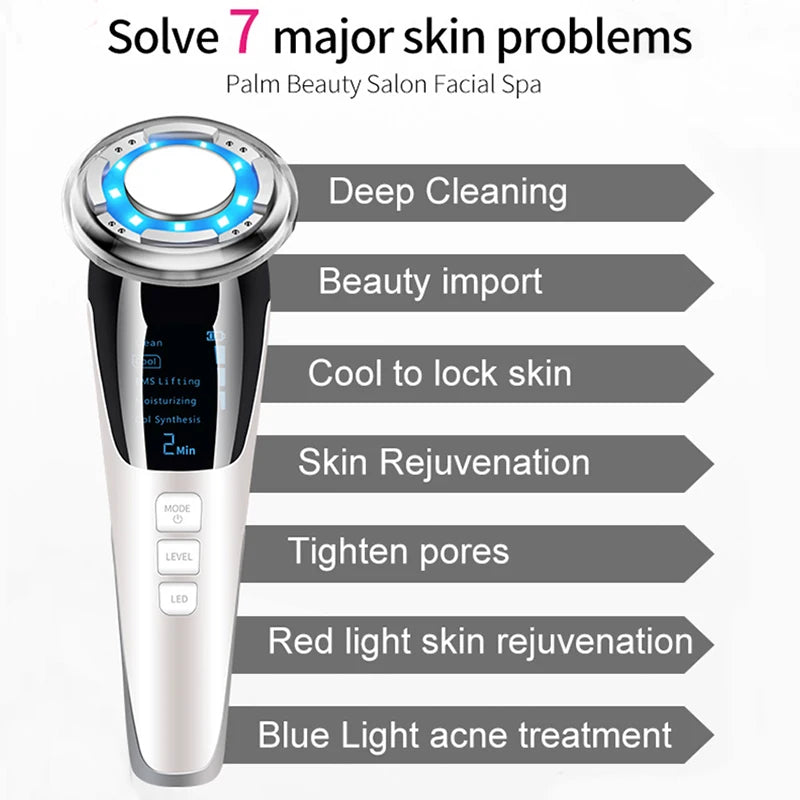New 5 in 1 EMS Hot Cold Facial Massager LED Light
