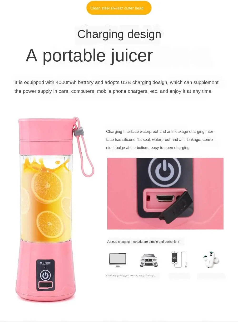 Mini Electric Automatic Fresh Squeezer Fruit Portable Orange Lemon Kitchen Blender